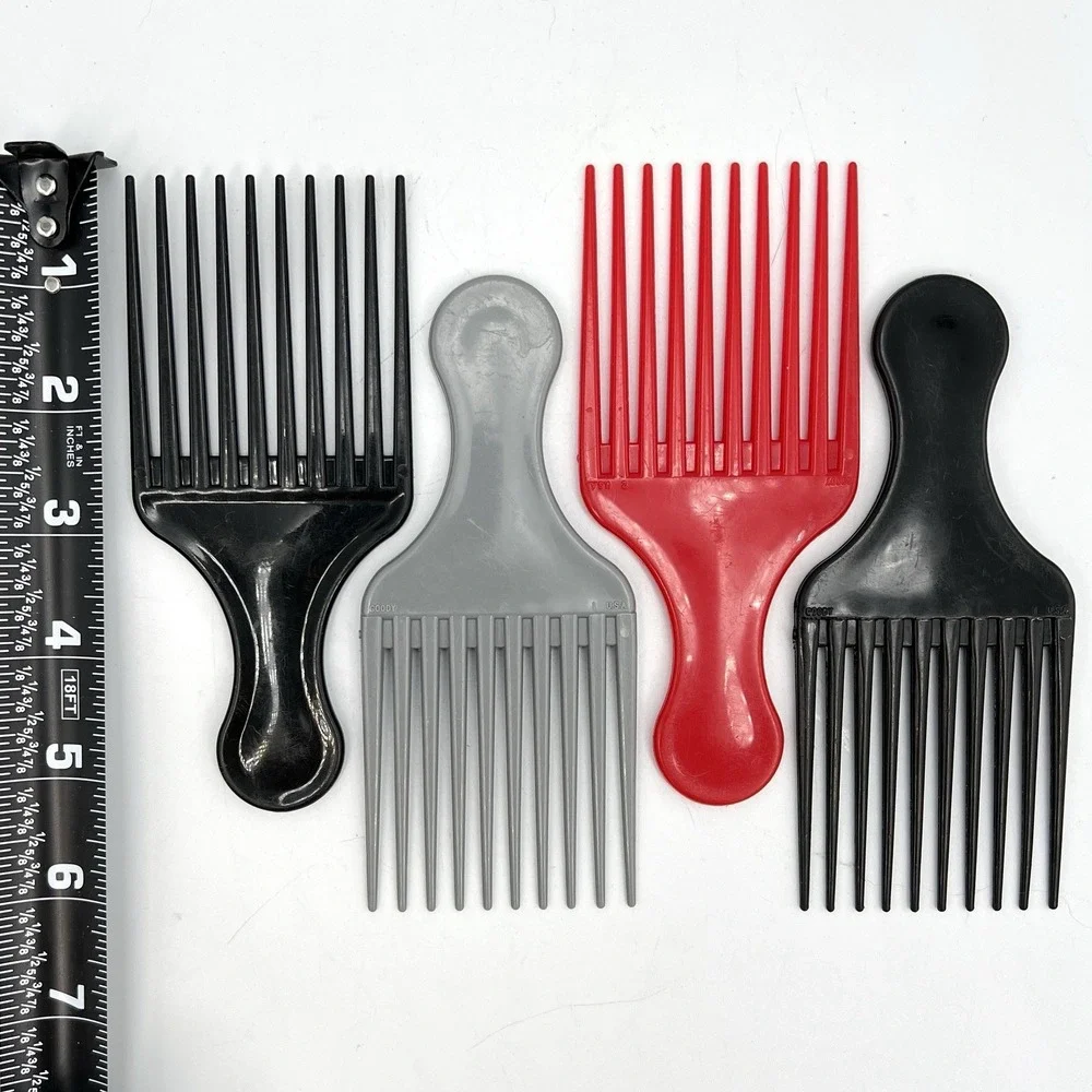 Set Of 4 Vintage Goody Plastic Red Black Grey Hair‎ Pick Comb Lift 5.25